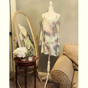 Tie dye cold shoulder long sleeve mini dress